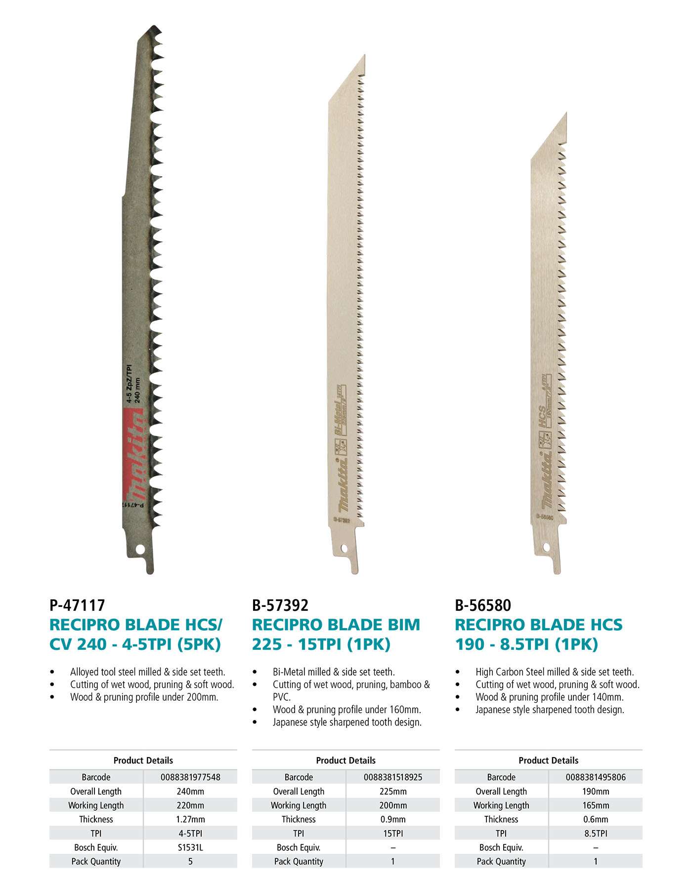 Download the Reciprocating Saw Blades Information Sheet